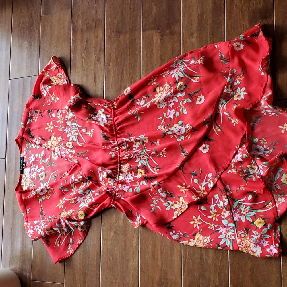 Shinestar M Red floral Dress